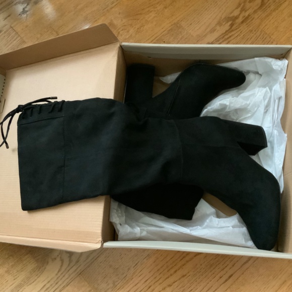 Kenneth Cole Women's Corie Lace-up Knee High Boot Block Heel Black Suede Boots 9 - Picture 8 of 10